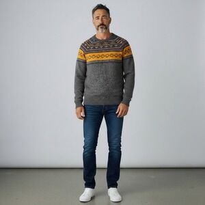 Mavi Mens Grey Lambswool Blend Fair Isle Crew Neck Sweater Large